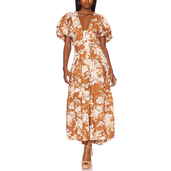 Shona Joy 'Capucine Plunged' Short Sleeve Brown Dress Size 4 - Picture 1 of 4